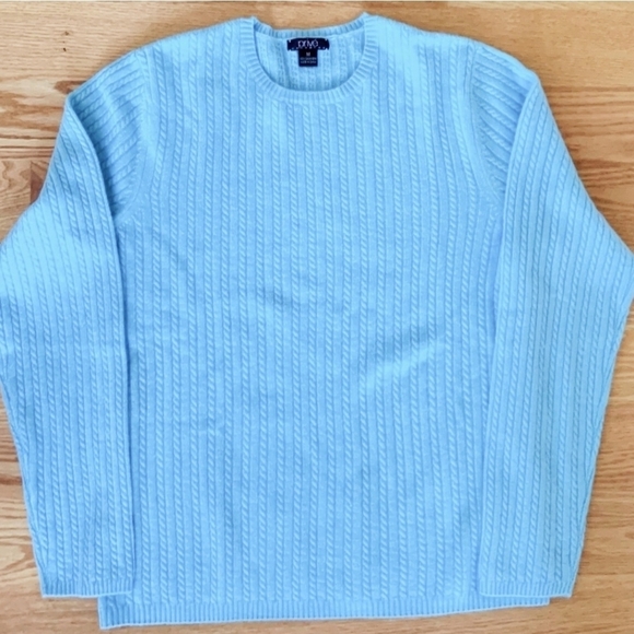 Prive Womens XL 100% Cashmere Light Teal Round Neck Pullover Cable Kint Sweater - Picture 1 of 5